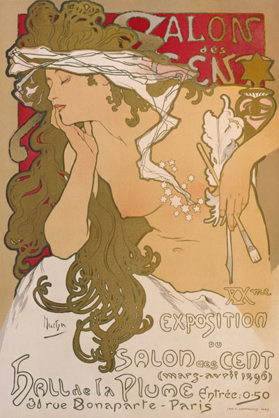 Plakat für die XV. Ausstellung des Salon des Cent 1896. von Alphonse Mucha