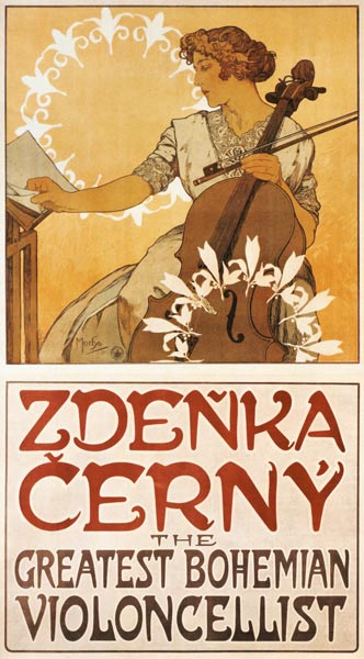 Plakat Zdenka Cerny - The Greatest Bohemian Violoncellist von Alphonse Mucha