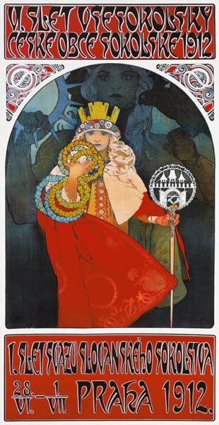 Plakat zum 6. Treffen der tschechischen Sokol-Vereinigung, Prag 1912.  von Alphonse Mucha