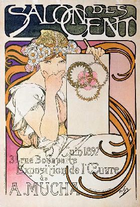Plakat der Ausstellung ''Exposition de l''Oeuvre de A.Mucha'', Paris, Juni 1897. 