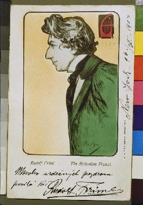 Der böhmische Pianist Rudolf Friml Postkarte mit Widmung für eine Konzert- Tournée des Künstlers 1905