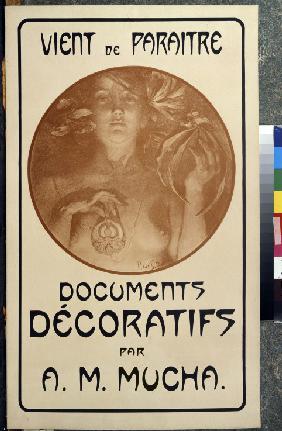 Werbeplakat für die Monographie Dekorative Dokumenten von A. Mucha 1902