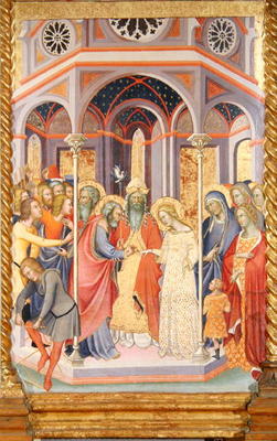 Triptych of the Coronation of the Virgin, left wing depicting the Marriage of the Virgin (oil on pan von also Manfredi de Battilori Bartolo di Fredi