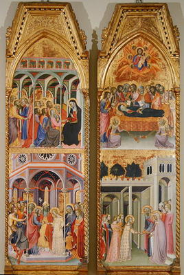 Triptych of the Coronation of the Virgin, left and right panels (oil on panel) von also Manfredi de Battilori Bartolo di Fredi