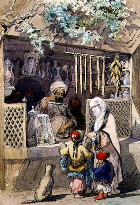 Turkish Figures at a Sweetmeat Stall von Amadeo Preziosi