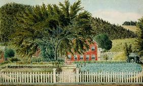 View of a Red House with a Picket Fence 1854  with