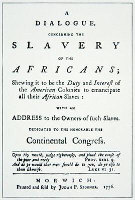 Title page of a pamphlet calling for the emancipation of African slaves, 1776 (print) 1852