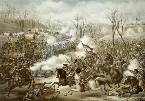 Battle of Pea Ridge, Arkansas, 6th-8th March, engraved by Kurz & Allison (colour litho) von American School, (19th century)