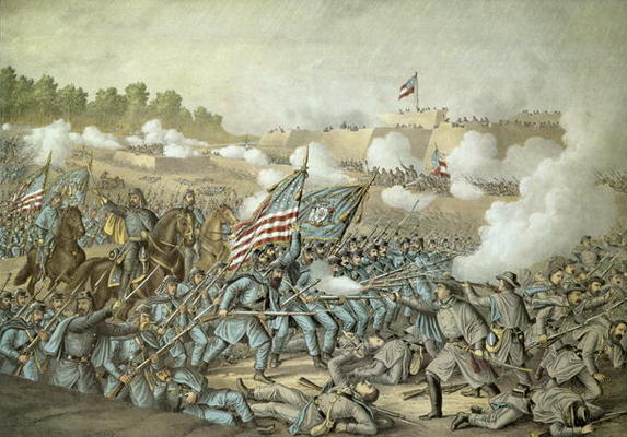 Battle of Williamsburg, 5th May 1862 by Kurz & Allison (colour litho) von American School, (19th century)