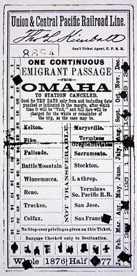Cheap emigrant ticket to San Francisco, 1876 (print) von American School, (19th century)