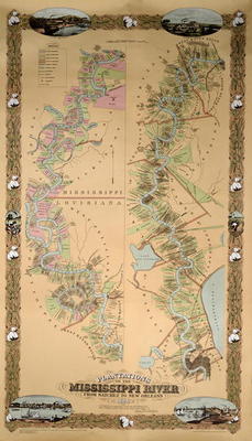 Map depicting plantations on the Mississippi River from Natchez to New Orleans, 1858 (colour litho) von American School, (19th century)