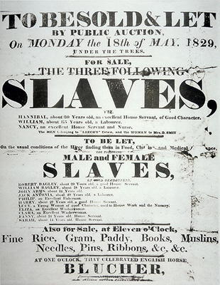 Poster for a slave auction, 1829 (litho) von American School, (19th century)