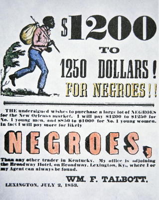 Poster for slave trade, New Orleans, 1853 (colour litho) von American School, (19th century)