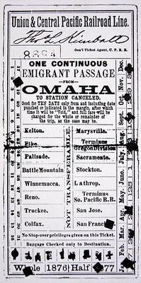 Cheap emigrant ticket to San Francisco, 1876 (print) 19th