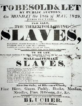 Poster for a slave auction, 1829 (litho) 04th-