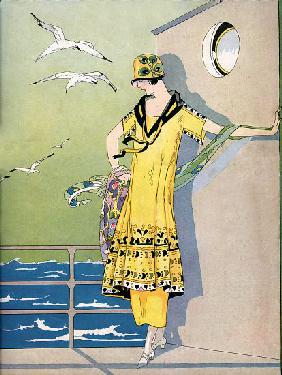 Fashionable Flapper on the Deck of a Cruise Ship 1920