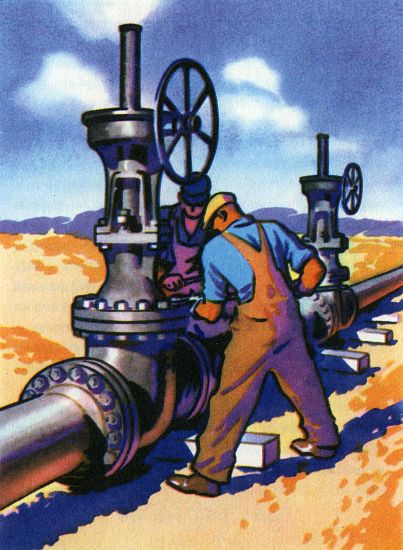Oil Series: Workers at a Pipeline von American School, (20th century)