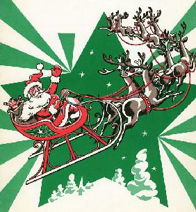 Santa Flying with His Reindeer 1930s