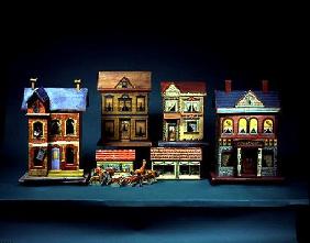 Four Two-Storey Doll's Houses - L-R: Gottschalk Blue Roof Doll's House, c. 1910; Bliss Doll's House 0420-