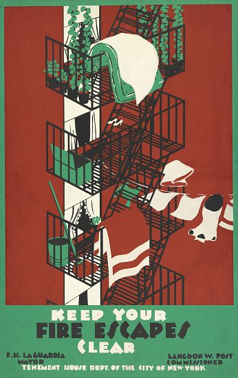 Vintage Poster of a New York City Fire Escape von American School, (20th century)