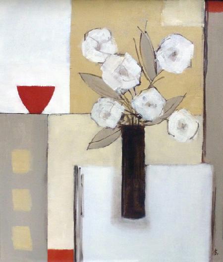 Red Bowl, White Flowers 2015