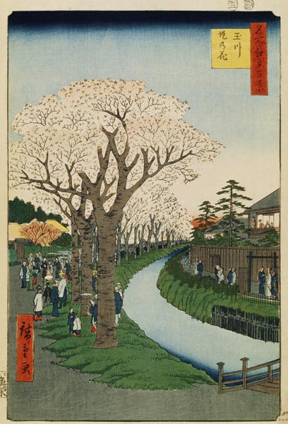 Kirschbäume am Tama-Deich (Einhundert Ansichten von Edo) von Ando oder Utagawa Hiroshige