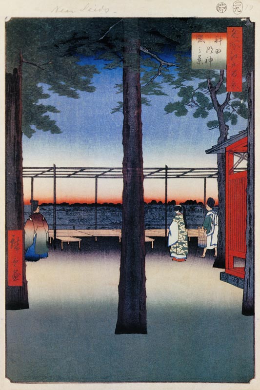 Tagesanbruch am Schrein Kanda-Myojin (Einhundert Ansichten von Edo) von Ando oder Utagawa Hiroshige