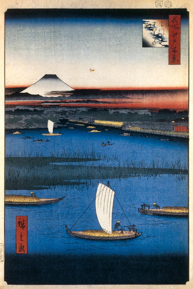 Verzweigende Gewässer von Mitsumata (Einhundert Ansichten von Edo) von Ando oder Utagawa Hiroshige