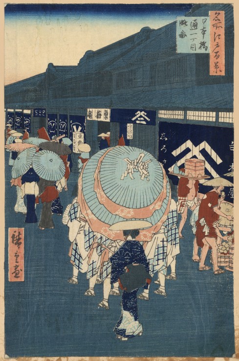 Blick auf die Strasse im Nihonbashi-Distrikt (Nihonbashidori) (Einhundert Ansichten von Edo) von Ando oder Utagawa Hiroshige