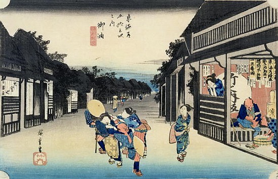 Goyu: Waitresses Soliciting Travellers, from the series ''53 Stations of the Tokaido'', published 18 von Ando oder Utagawa Hiroshige