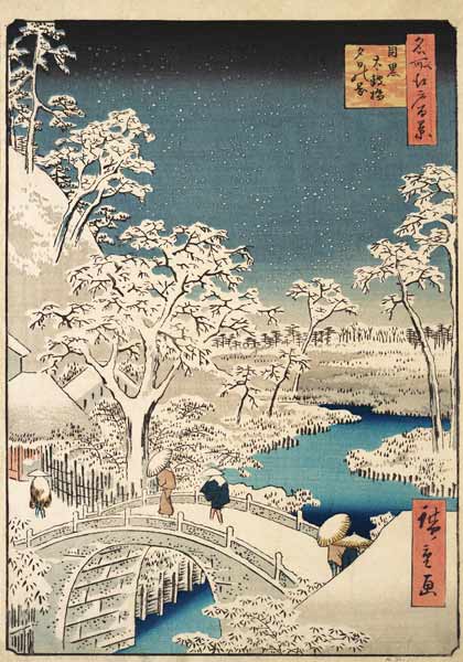 Yuhi-Hügel und die Drum-Brücke in Meguro (Einhundert Ansichten von Edo) von Ando oder Utagawa Hiroshige