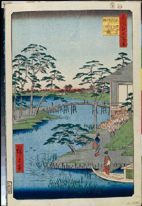 Mokuboji und Gemüsefelder am Uchi-kawa (Einhundert Ansichten von Edo)