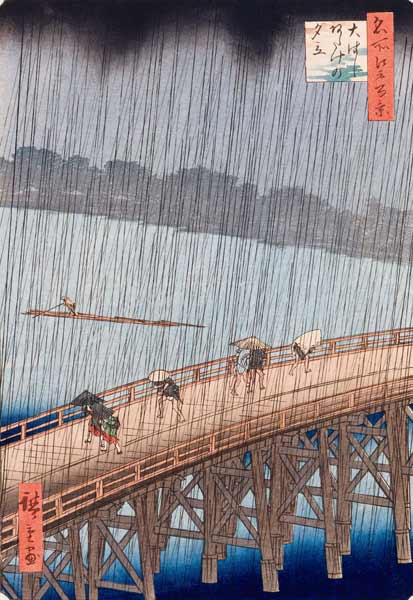 Sudden Shower on Ohashi Bridge at Ataka, from the series ''100 Views of Edo'', 1857 (see also 66101) von Ando oder Utagawa Hiroshige