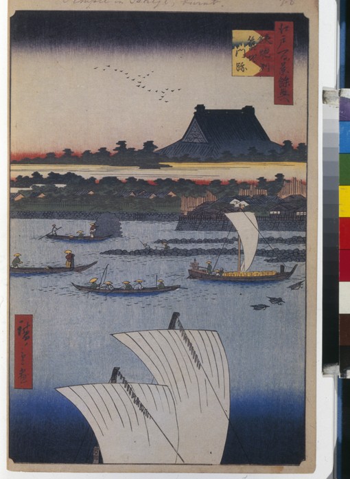 Tepposo und der Tsujiji Mozeki Tempel (Einhundert Ansichten von Edo) von Ando oder Utagawa Hiroshige