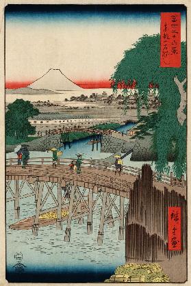 Ichikobu-Brücke (Aus der Serie "Sechsunddreißig Fuji-Ansichten") 1858