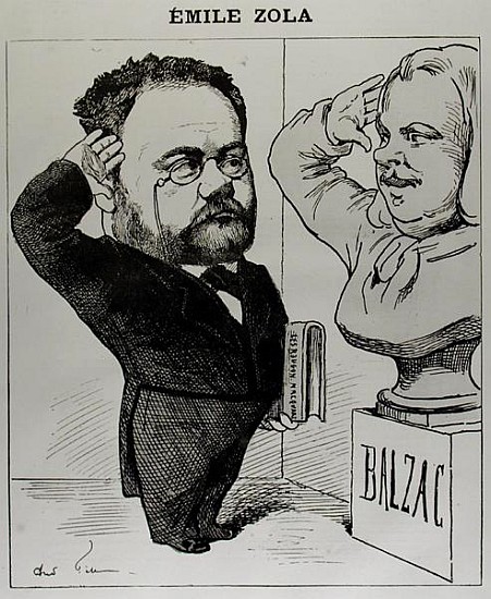 Caricature of Emile Zola (1840-1902) Saluting a Bust of Honore de Balzac (1799-1850) 1878 von Andre Gill