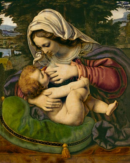 Die Madonna mit dem grünen Kissen von Andrea de Solario