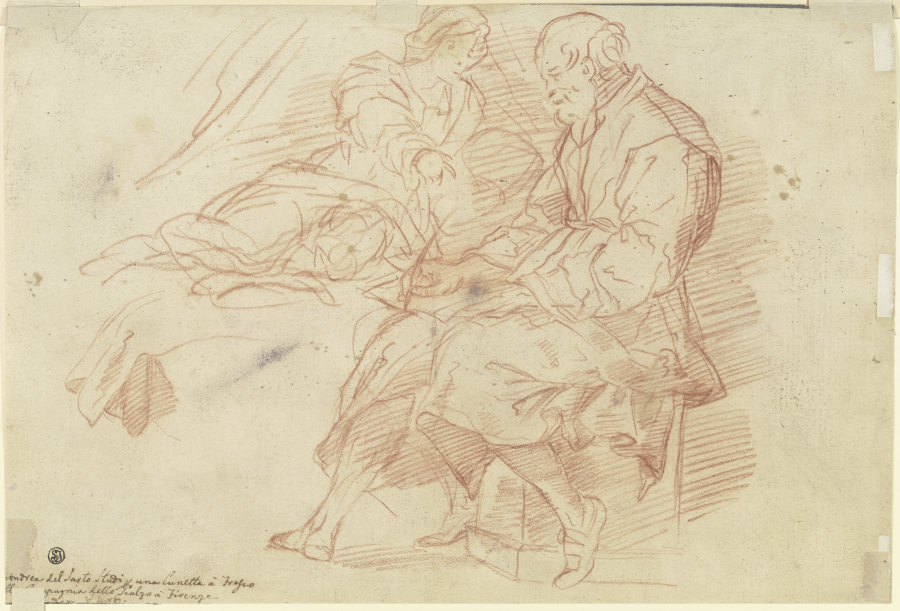 Elisabeth und Zacharias aus dem Wandfresko der Geburt Johannes des Täufers im Chiostro dello Scalzo, von Andrea del Sarto