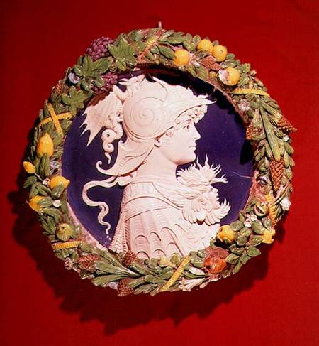 Roundel bearing a profile portrait of Alexander the Great (356-323 BC) surrounded by a garland of fo von Andrea  della Robbia