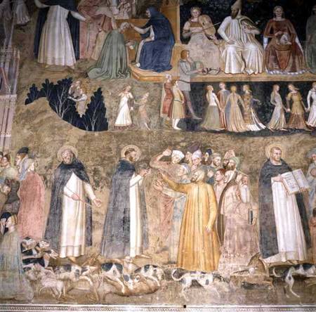 St. Dominic Sending Forth the Hounds of the Lord, with St. Peter Martyr and St. Thomas Aquinas von Andrea  di Bonaiuto