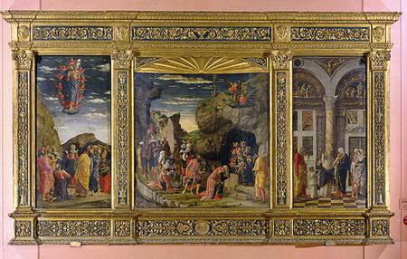 Altarpiece showing the Ascension, the Adoration of the Magi and the Circumcision von Andrea Mantegna