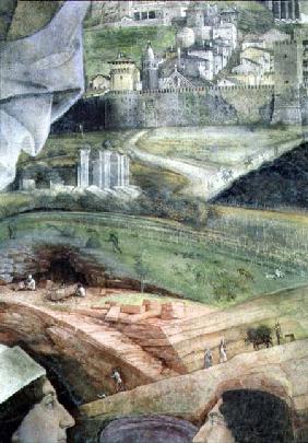 Arrival of Cardinal Francesco Gonzaga; detail of the background showing an idealised view of Rome, f 1465-74