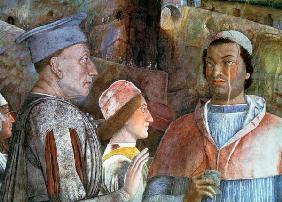 Marchese Ludovico Gonzaga III of Mantua (reigned 1444-78) greeting his son Cardinal Francesco Gonzag 1465-74