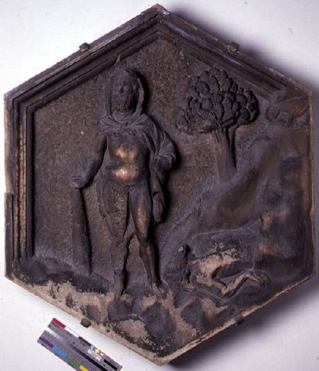 Cain and Abel, hexagonal decorative relief tile from a series illustrating episodes from Genesis pos von Andrea Pisano