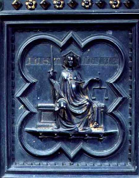 Justice, panel G of the South Doors of the Baptistery of San Giovanni von Andrea Pisano