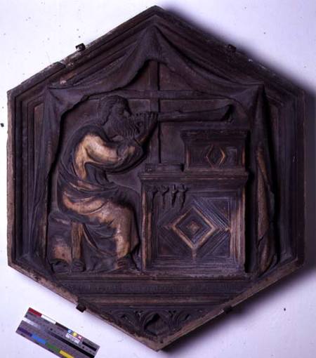 Music, hexagonal decorative relief tile from a series depicting the Seven Liberal Arts possibly base von Andrea Pisano