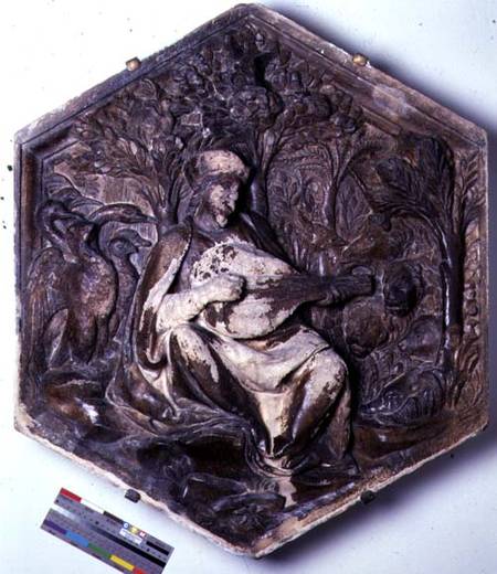 Poetry, hexagonal decorative relief tile from a series depicting the Seven Liberal Arts possibly bas von Andrea Pisano