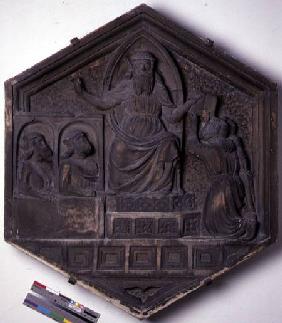 The Art of Law, hexagonal decorative relief tile from a series depicting the practitioners of the Ar  c.1334-48