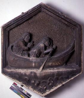 The Art of Navigation, hexagonal decorative relief tile from a series depicting the practitioners of  c.1334-48