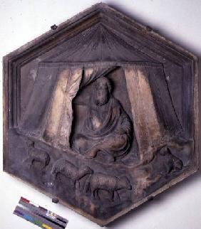 The Art of Shepherding, hexagonal decorative relief tile depicting the practioners of the Arts and S  c.1334-48